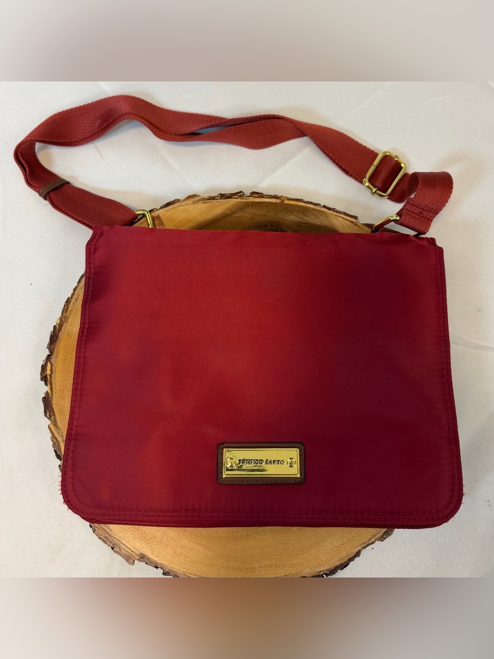 Franco Sarto Dark Red Nylon Crossbody Messenger Bag Adjustable Strap